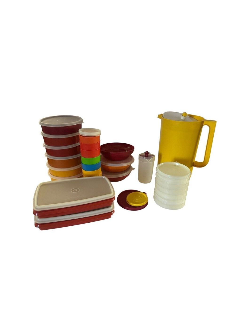 Large Lot Vintage Tupperware Orange Green Yellow Red